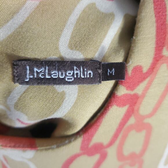 J. McLaughlin Sleeveless Dress Size M Tan Red Chain Print Stretch Sheath 40" - Picture 3 of 9